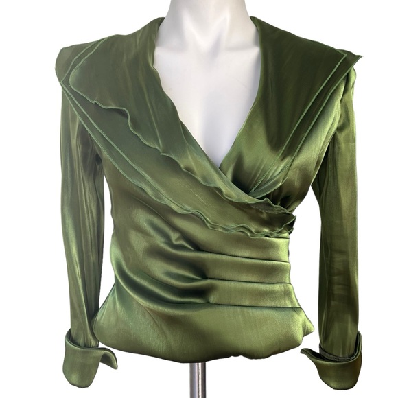 Jessica Howard Evening Iridescent Green Chiffon Blouse - Picture 1 of 10